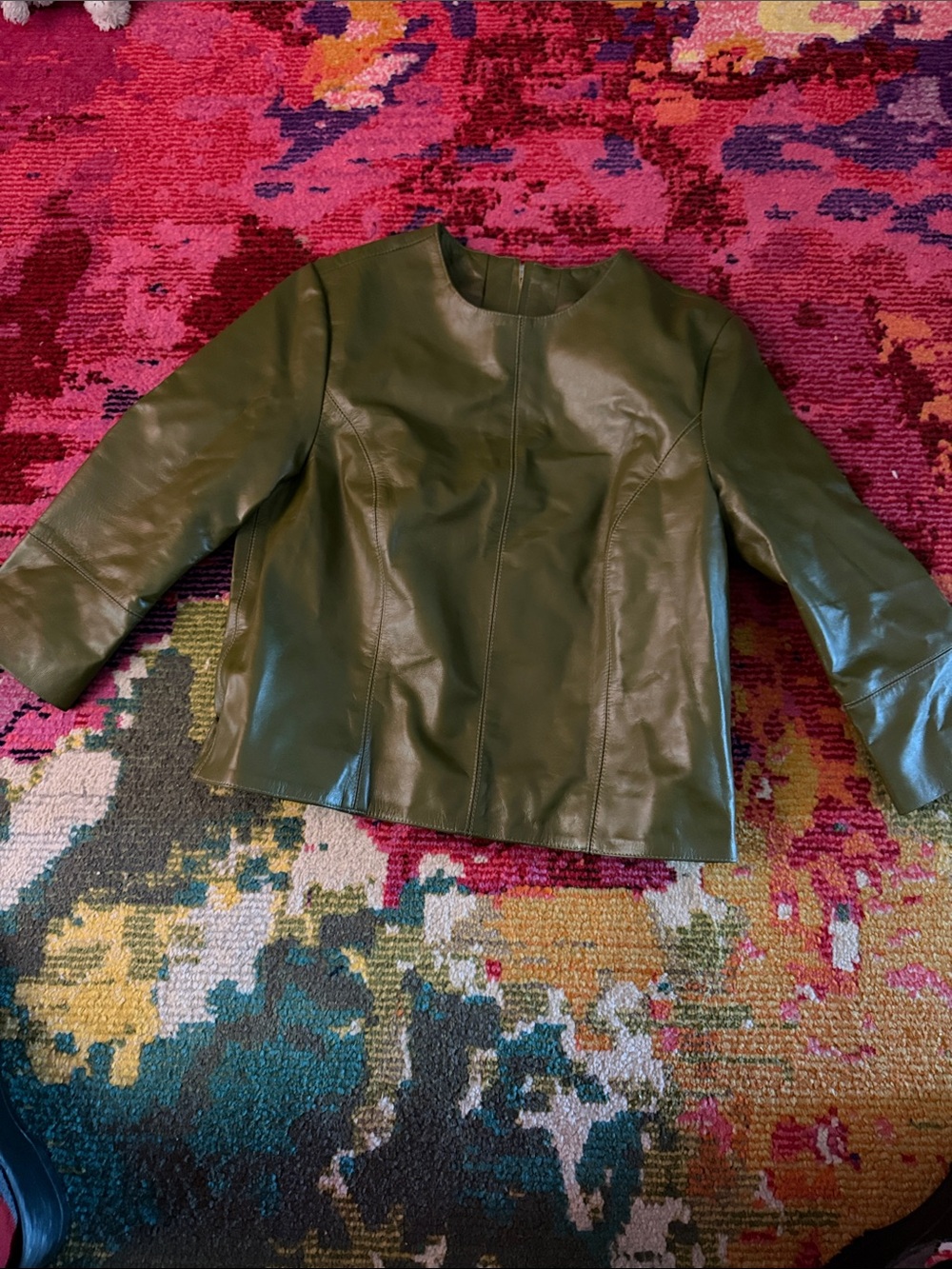 Olive Green Leather Top Women's